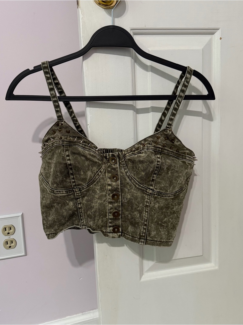 Hot & Delicious Olive Washed Denim Bustier Crop Top